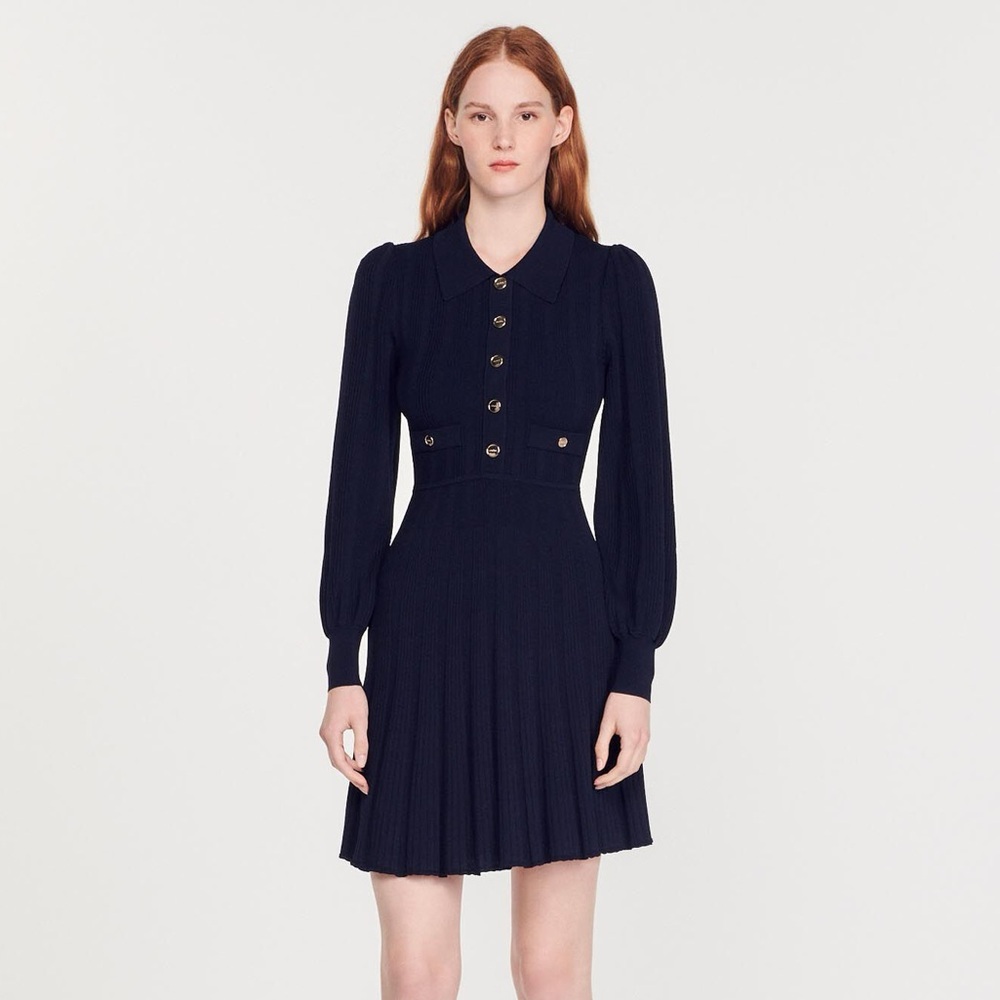 Sandro Lison Navy Long Sleeve Dress 38